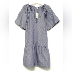 A New Day Womens XS Blue & White Striped Poplin Flutter Sleeve Dress w/ Pocket